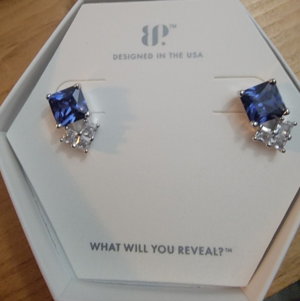 Bomb Party OG Earrings "By the Way" Sapphire Cubic Zirconia , Rhodium Plating, R